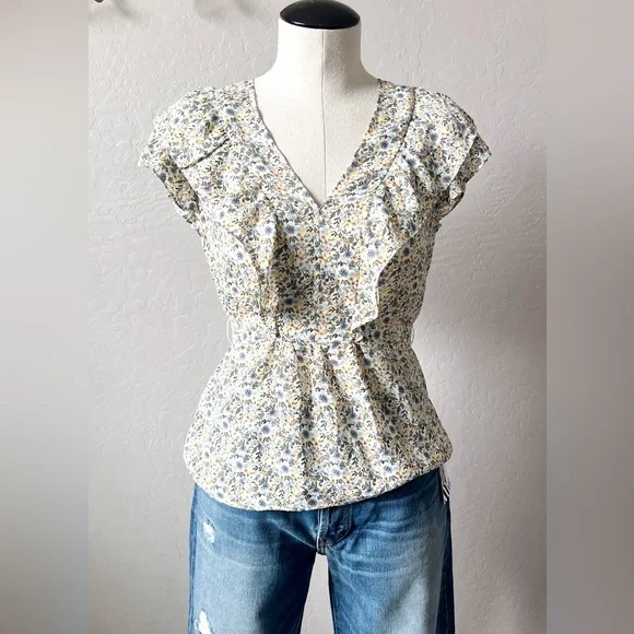 Max Studio Floral Ruffled Tie Waist Top - Picture 1 of 10